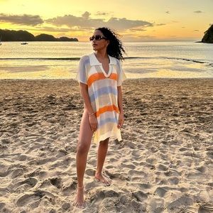 SHEIN Color Block Batwing Sleeve Split Hem Cover Up